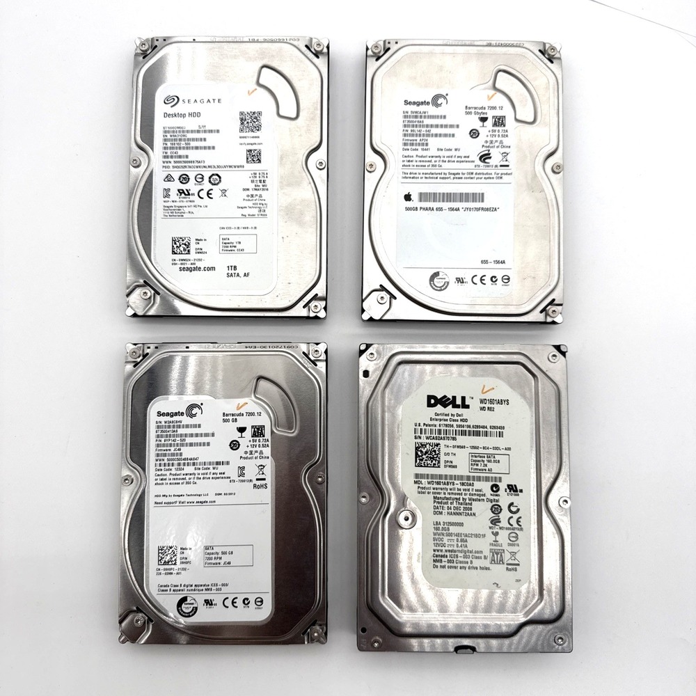Mixed Lot of 4 SATA Good Seagate 1TB 500GB Dell 160GB Hard Drive 7200RPM‎ 3.5